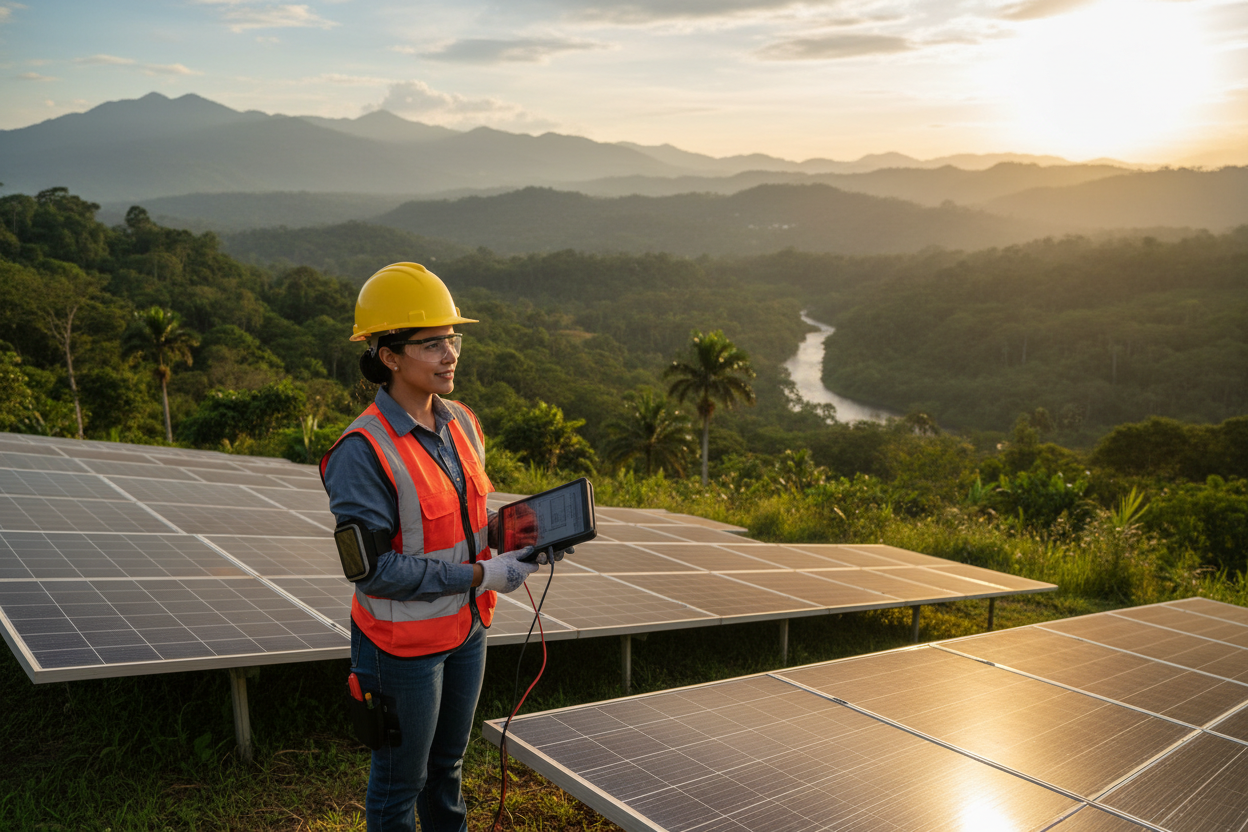 Image of No windmills and the lady needs to be costa rican, as well as the sorroundings